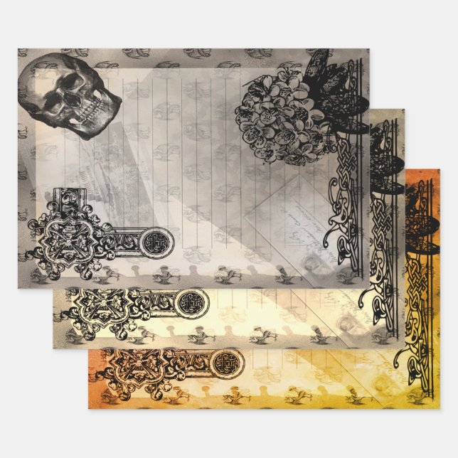 Halloween Skull and Black Hydrangea Blume Geschenkpapier Set (Set)