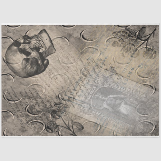 Halloween Skull and Moon Pattern Briefmarke Epheme Seidenpapier (Vorderseite)