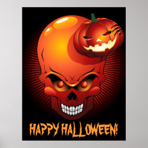 Halloween Skull and Pumpkin Poster