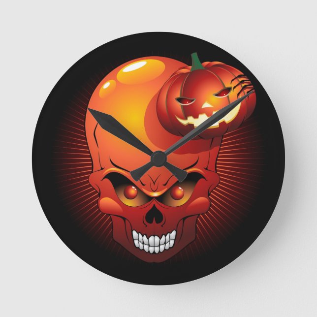 Halloween Skull and Pumpkin      Runde Wanduhr (Vorderseite)