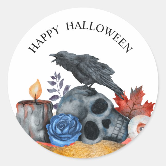 Halloween-Skull-Augapfel-Aquarell Runder Aufkleber (Vorderseite)