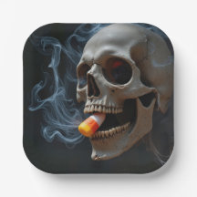 Halloween Skull Biting Candy Corn