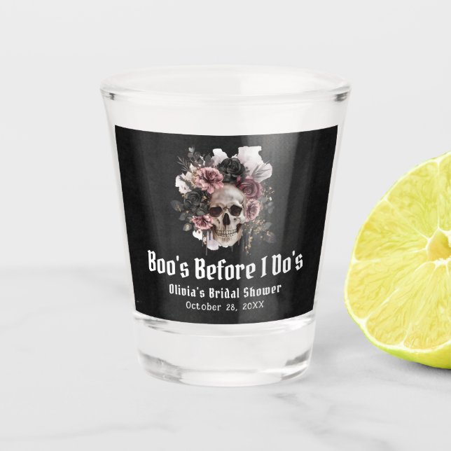 Halloween Skull Boo's Before I Do's Brautparty Schnapsglas (Vorderseite)