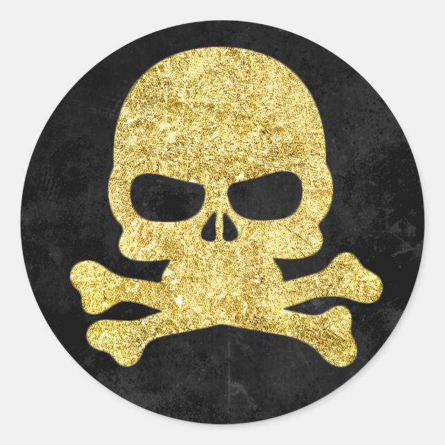 Halloween Skull & Cross Bones Gold Imitate Glitzer Runder Aufkleber (Vorderseite)