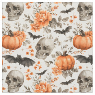 Halloween-Skull-Fledermäuse und -Blume Stoff
