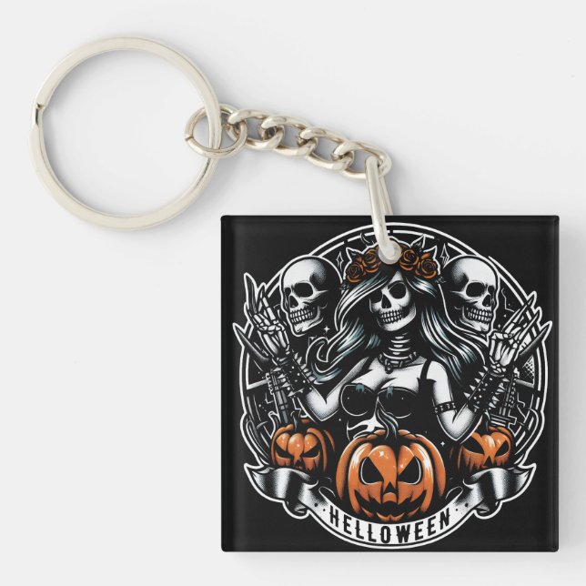 Halloween Skull Gothic Girl Helloween Hexe Schlüsselanhänger (Vorderseite)