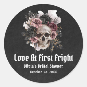 Halloween Skull-Liebe im ersten Fright-Brautparty Runder Aufkleber