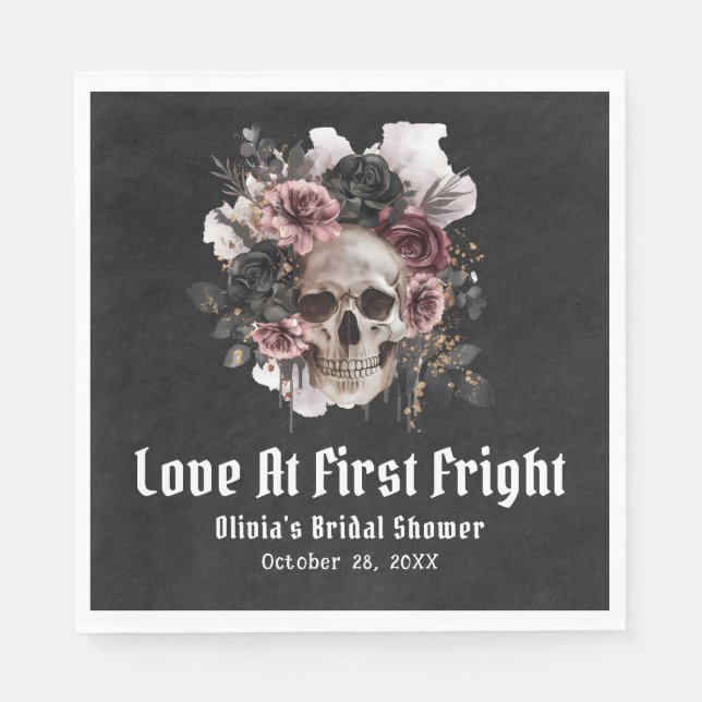 Halloween Skull-Liebe im ersten Fright-Brautparty Serviette (Vorderseite)