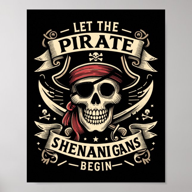 Halloween Skull Ließ Die Piraten-Shenanigans fange Poster (Vorne)