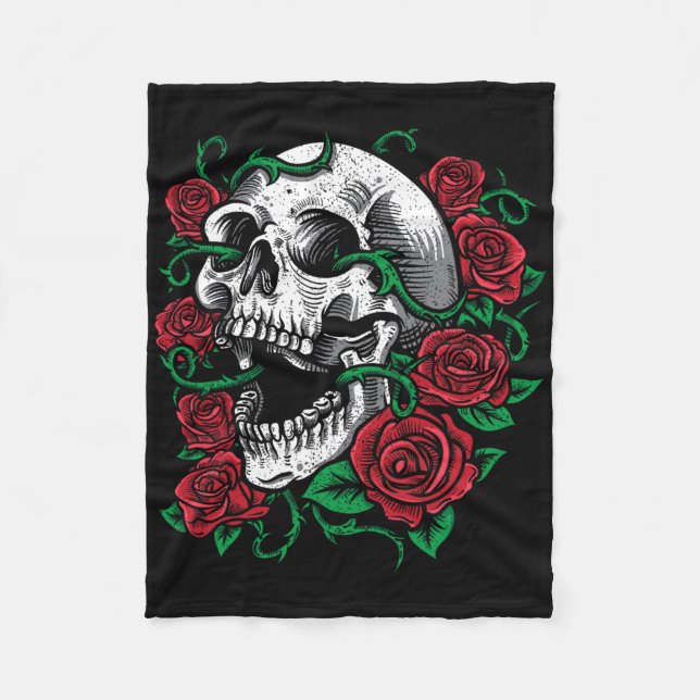Halloween Skull Rose Skeleton Geschenkidee Fleecedecke (Vorderseite)