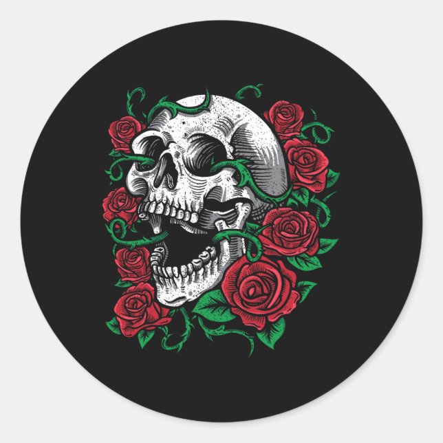 Halloween Skull Rose Skeleton Geschenkidee Runder Aufkleber (Vorderseite)