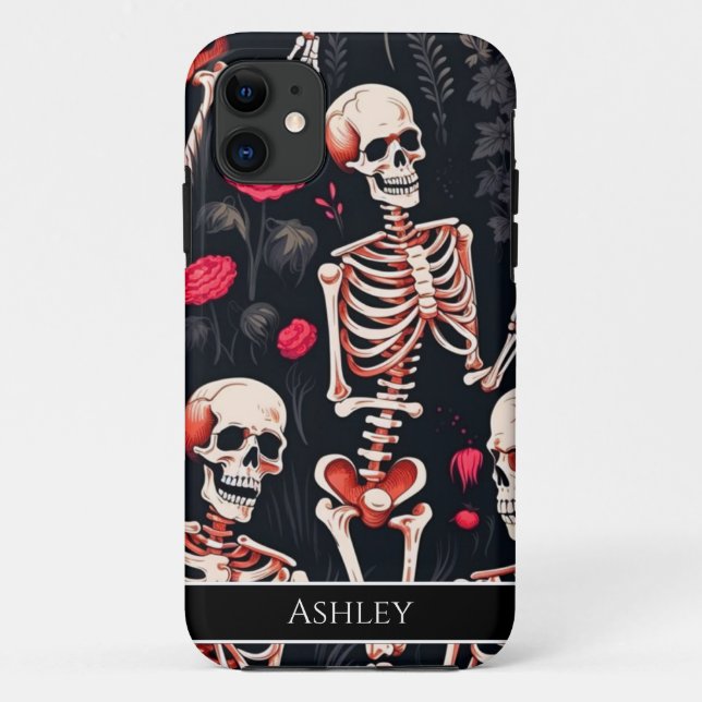 Halloween Skull Rote Rosen Personalisiert Case-Mate iPhone Hülle (Rückseite)