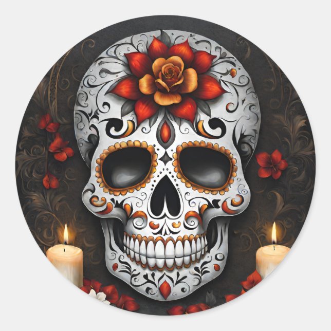 Halloween Skull Runder Aufkleber (Vorderseite)