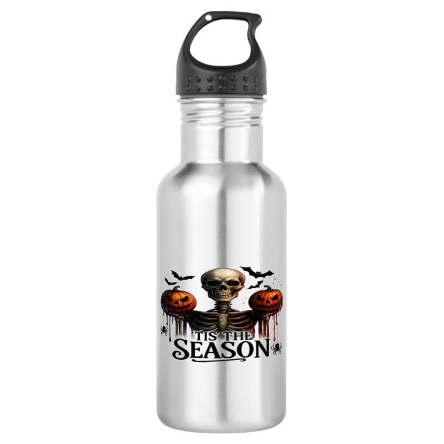 Halloween Skull Skeleton Edelstahlflasche (Vorderseite)