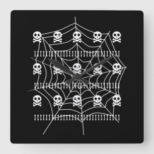 Halloween Skull Spider Web Kostüm Trick Or Treat Quadratische Wanduhr