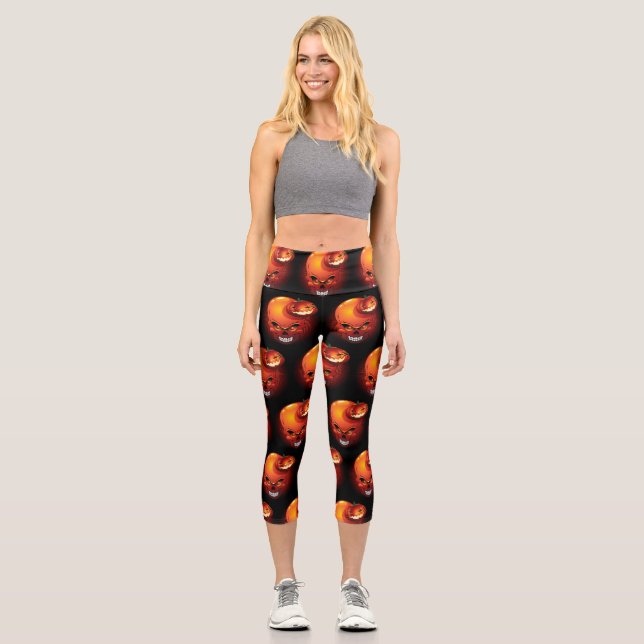 Halloween Skull und Pumpkin Capri Leggings (Vorderseite)