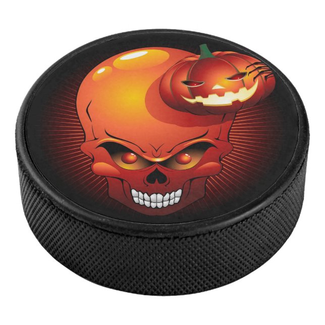 Halloween Skull und Pumpkin Eishockey Puck (3/4)