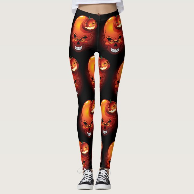 Halloween Skull und Pumpkin Leggings (Vorderseite)
