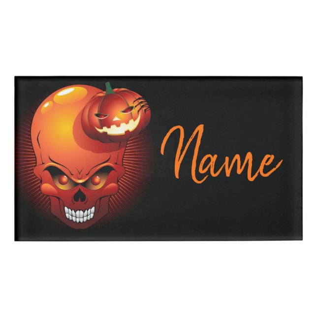 Halloween Skull und Pumpkin Namenschild (Vorderseite)