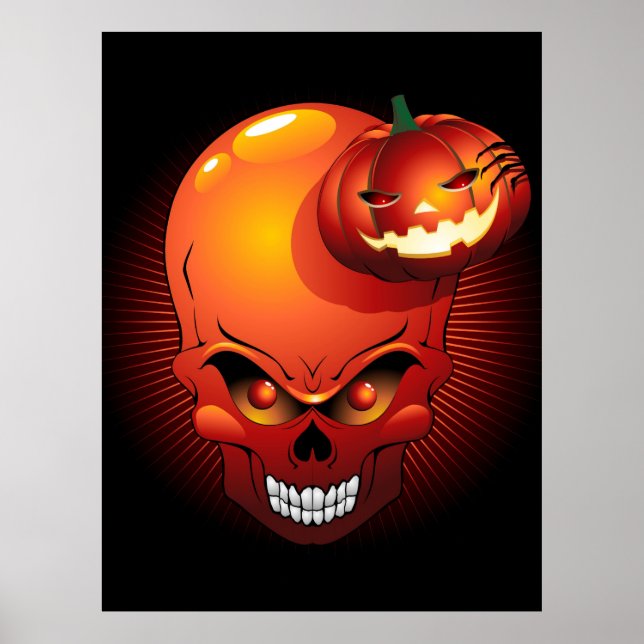 Halloween Skull und Pumpkin Poster (Vorne)