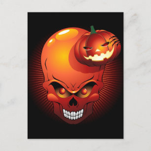 Halloween Skull und Pumpkin Postkarte