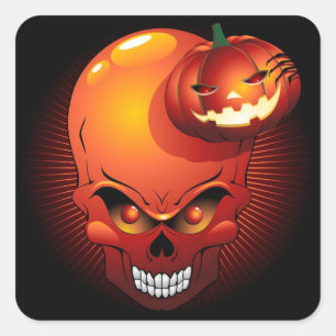 Halloween Skull und Pumpkin Quadratischer Aufkleber