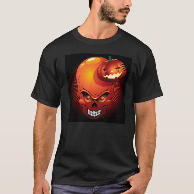 Halloween Skull und Pumpkin T - Shirt (Vorderseite)