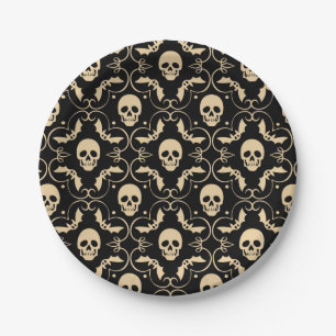 Halloween-Skulls & Fledermäuse Party Pappteller