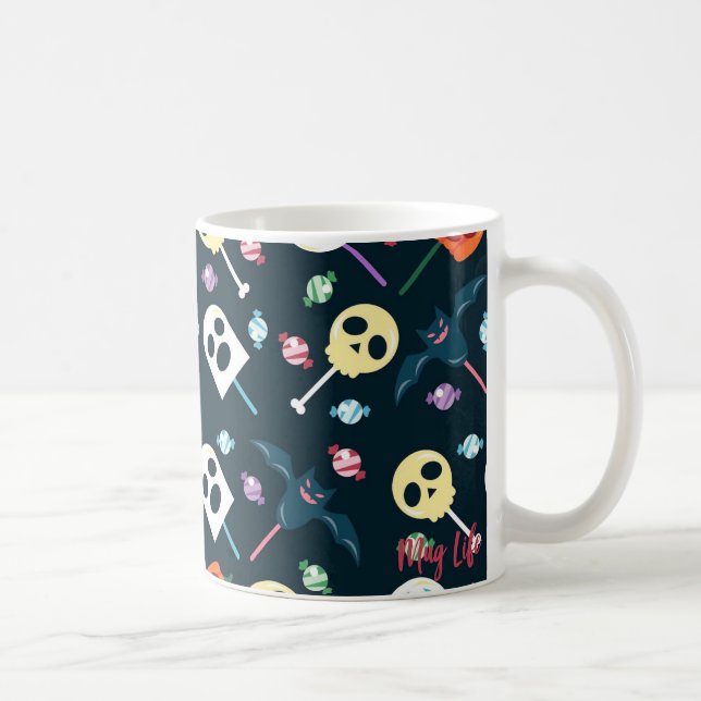 Halloween Skulls & Ghosts Candy Pattern Tasse (Rechts)