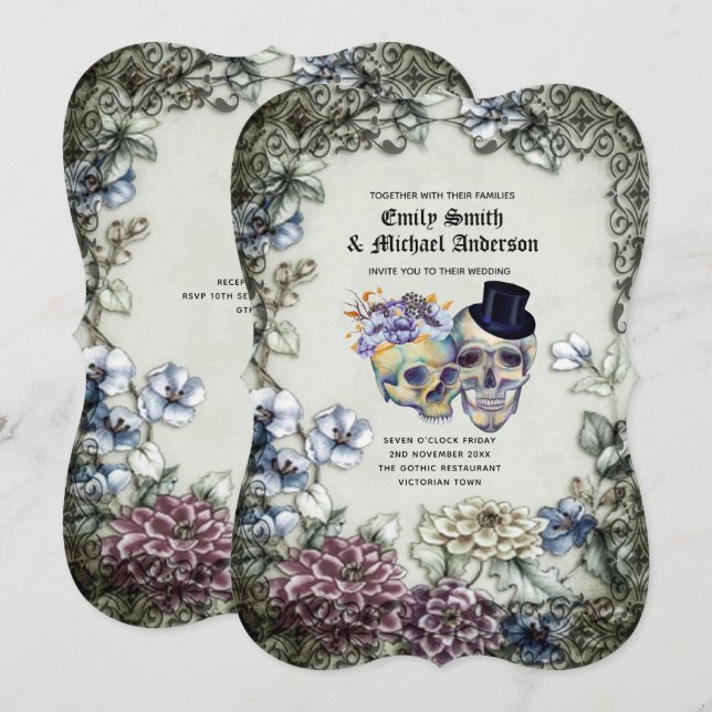 Halloween Skulls Invitations de la fête tendance A (Devant / Derrière)