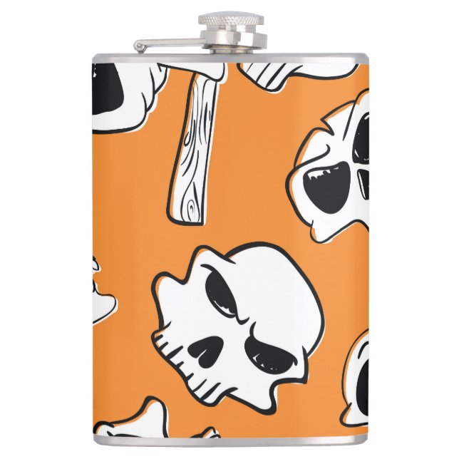Halloween Skulls Knochen Doodle Muster Flachmann (Vorderseite)