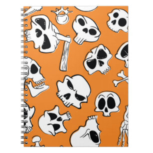Halloween Skulls Knochen Doodle Muster Notizblock