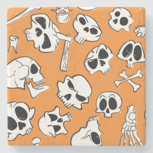 Halloween Skulls Knochen Doodle Muster Steinuntersetzer