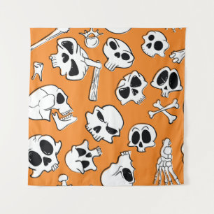 Halloween Skulls Knochen Doodle Muster Wandteppich