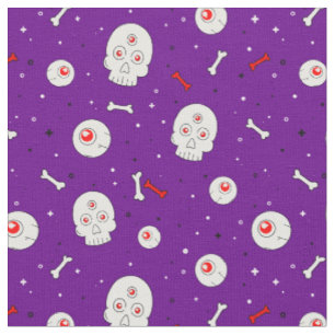 Halloween Skulls Knochen und Augenbälle auf Lila Stoff