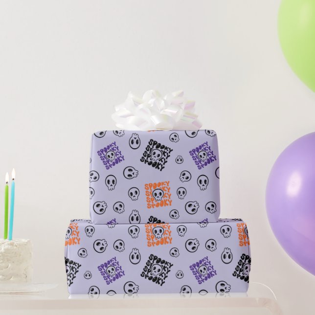 Halloween Skulls Nahtloses Lila Wrapping Paper Geschenkpapier (Partygeschenke)