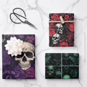 Halloween Skulls und Blume Geschenkpapier Set