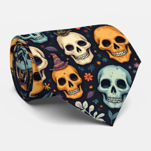 Halloween Skulls und Blume Krawatte