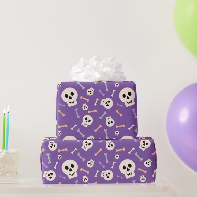 Halloween Skulls und Knochen Lila Wrapping Paper Geschenkpapier (Partygeschenke)