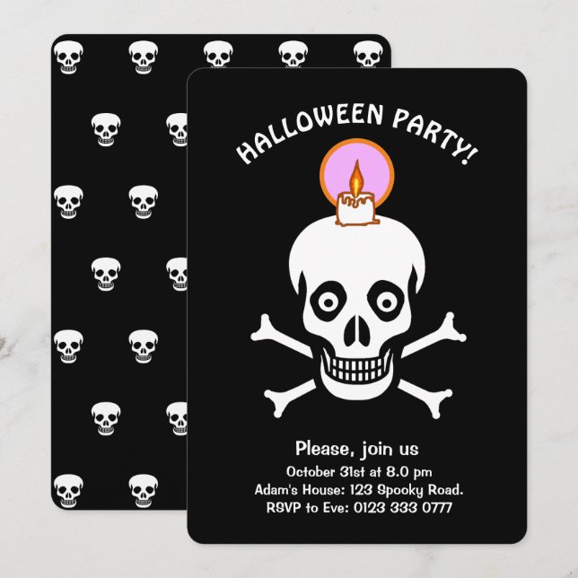 Halloween-Skulpturen auf schwarzer Einladung (Vorne/Hinten)