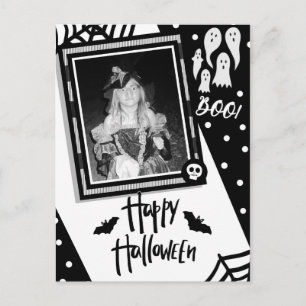 Halloween skurriles Schwarz-Weiß-Totenkopf-Foto Postkarte
