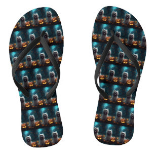 Halloween Skye Terrier mit Kürbissen Gruselig Flip Flops