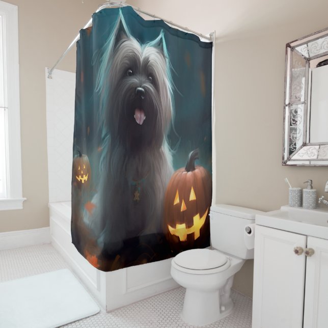 Halloween Skye Terrier mit Pumpkins Beängstigend Duschvorhang (Beispiel)