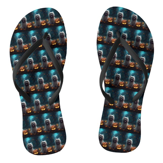 Halloween Skye Terrier mit Pumpkins Beängstigend Flip Flops (Fußbett)