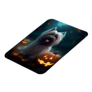 Halloween Skye Terrier mit Pumpkins Beängstigend Magnet