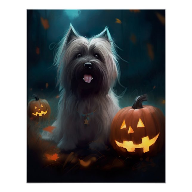 Halloween Skye Terrier mit Pumpkins Beängstigend Poster (Vorderseite)