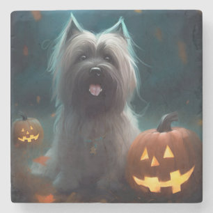 Halloween Skye Terrier mit Pumpkins Beängstigend Steinuntersetzer