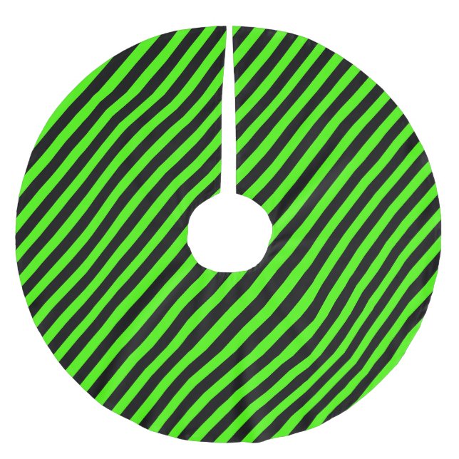 Halloween Slime Green und Black Strip Polyester Weihnachtsbaumdecke (Vorderseite)