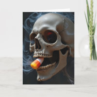 Halloween Smoking Skull Biting Candy Corn