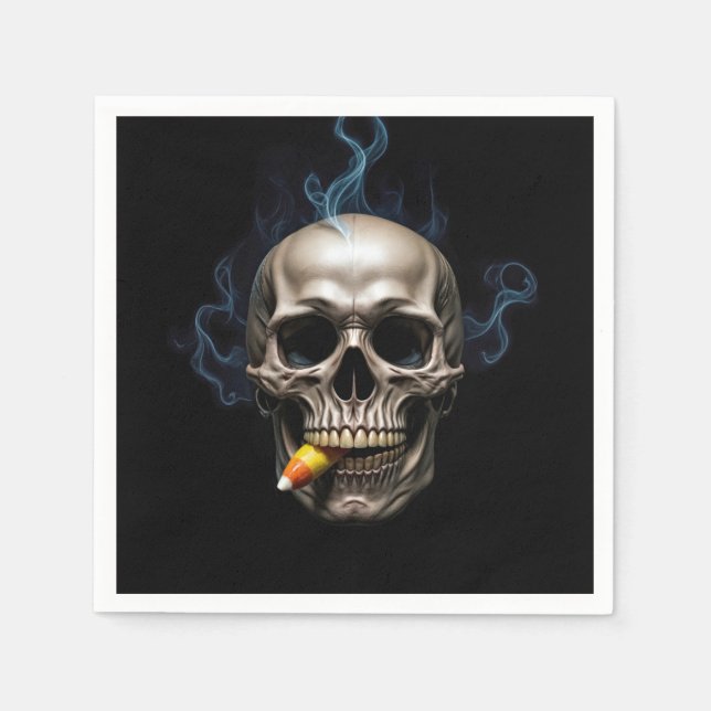 Halloween Smoking Skull Biting Candy Corn Serviette (Vorderseite)